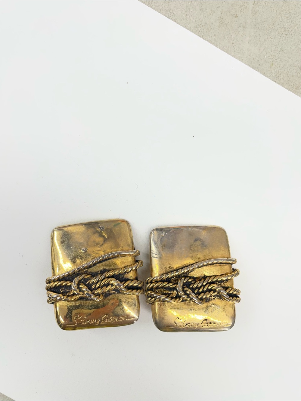 Vintage Gold-Tone Rope Wrap Clip Earrings